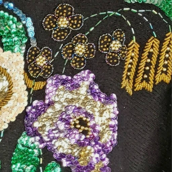 Marnie West Womens Pullover Sweater Black Floral Lambswool Blend Embellished L - Picture 5 of 9